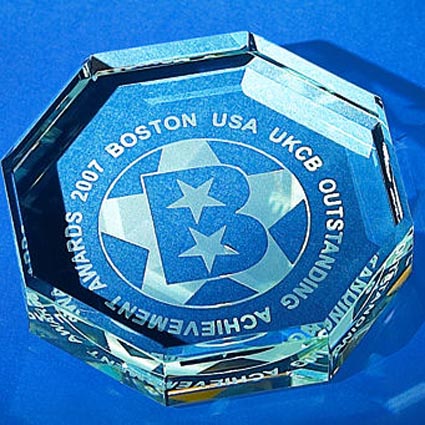 Personalised Jade Glass Octagonal Faceted Paperweight, The paperweight can be engraved or have coloured ceramic decoration. These promotional paperweights make excellent business gifts. A high quality promotional glass paperweight with a permanent branding method that will last forever.																