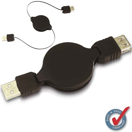 				Personalised retractable USB extension cable. Perfect for at home, at work or on the go. Ideal for all your IT, communications and networking promotions!																