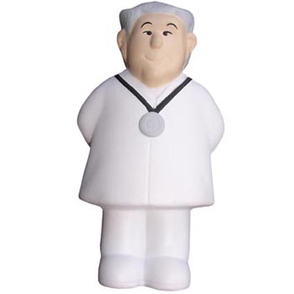 Personalised stress male doctor made from PU Foam. Perfect for all in the medical trade or those wishing to convey a health or medical related promotion. A great tool for relieving stress and advertising your logo or brand at the same time.