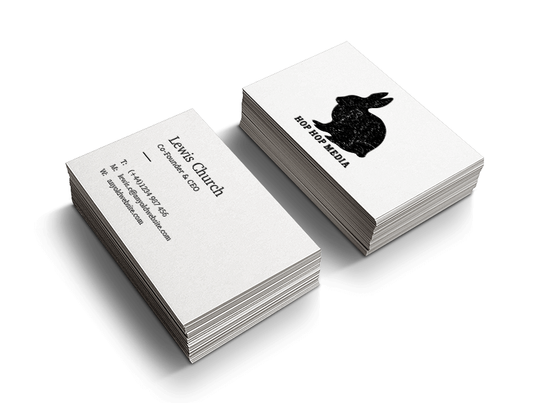 A business card printed on high quality paper card.