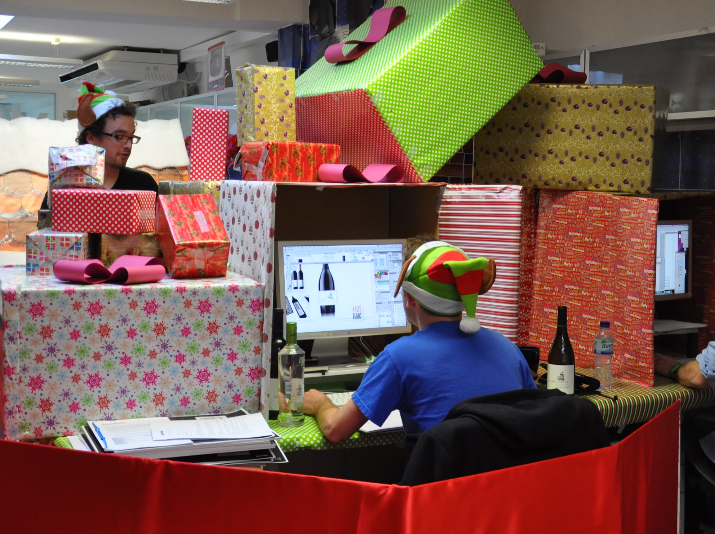 Decking the office out with giant presents.