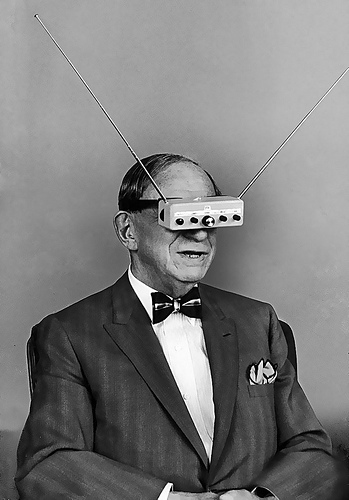 A man wearing television glasses, 1963.