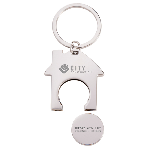 House Shaped Trolley Coin Keyrings Promotional Key Rings Printed