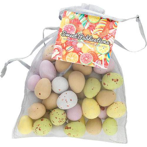 Large Organza Bags with Mini Eggs Promotional Sweets Personalised Chocolate & Drinks Low