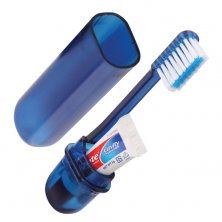 Promotional Oval Travel Toothbrush Kit with company logo