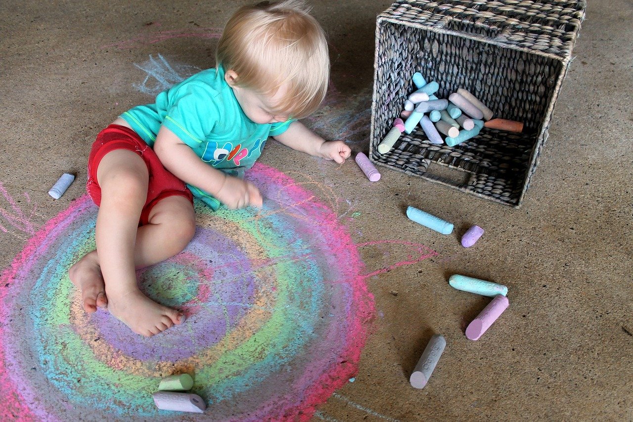 A child drawing on the floor