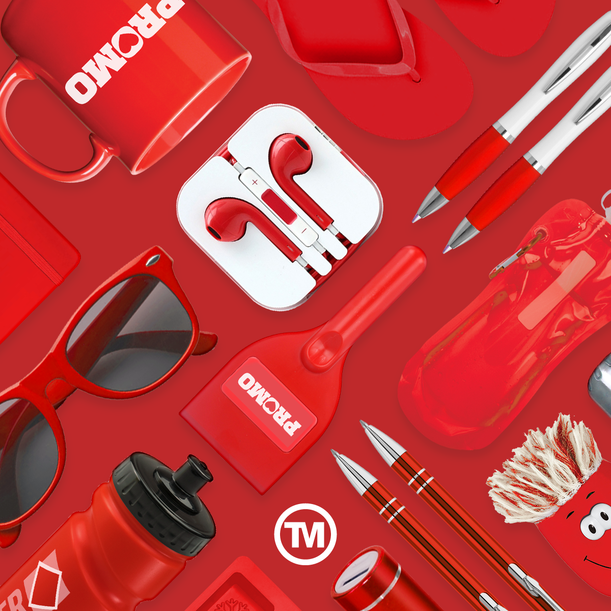 Red product flat lay