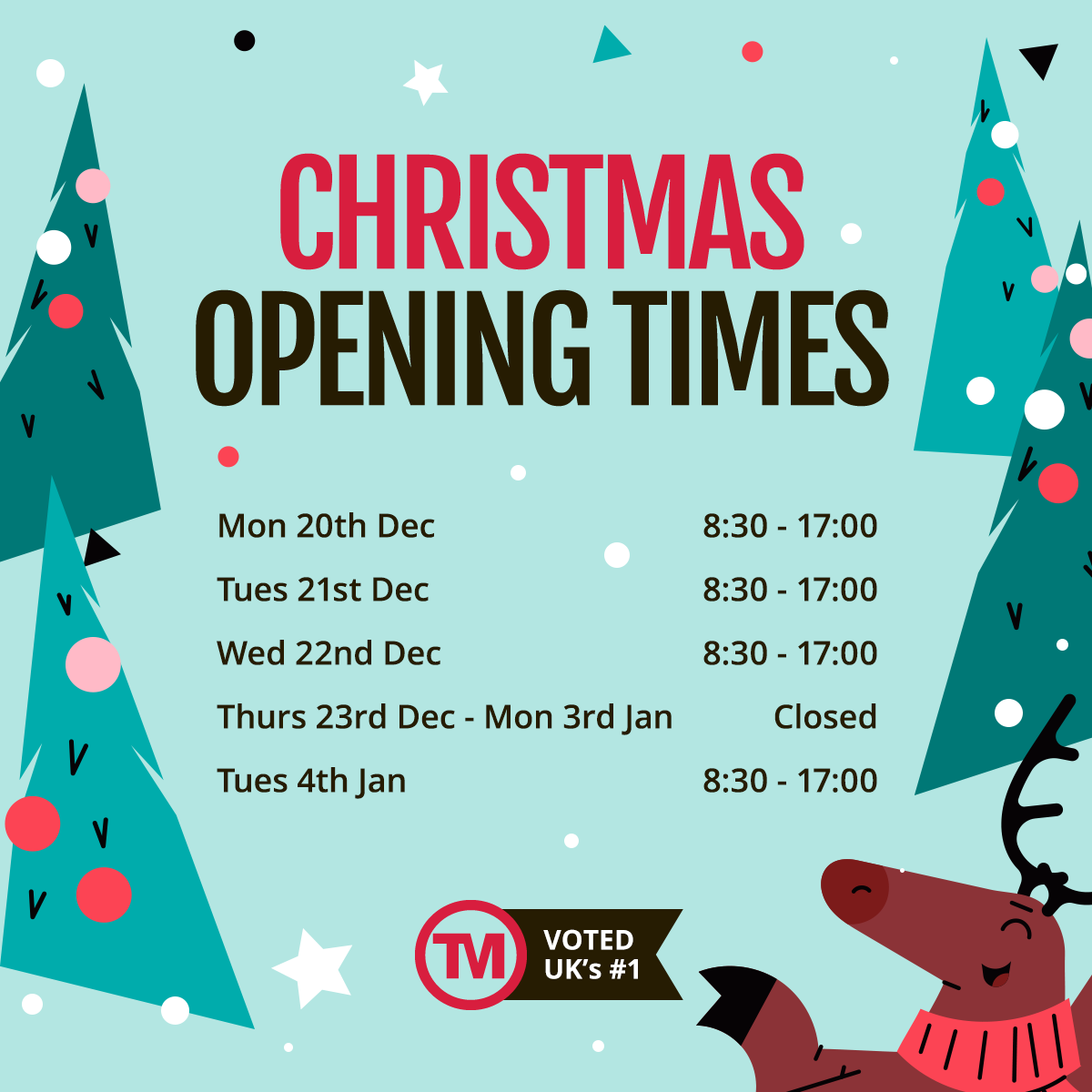 Christmas opening times