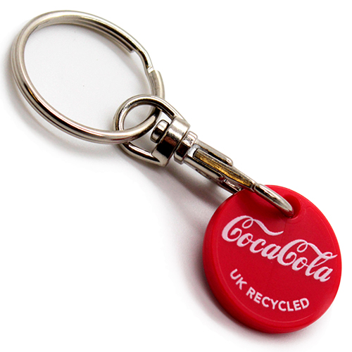 Recycled Plastic Trolley Coin Keyrings Personalised Keyfobs and